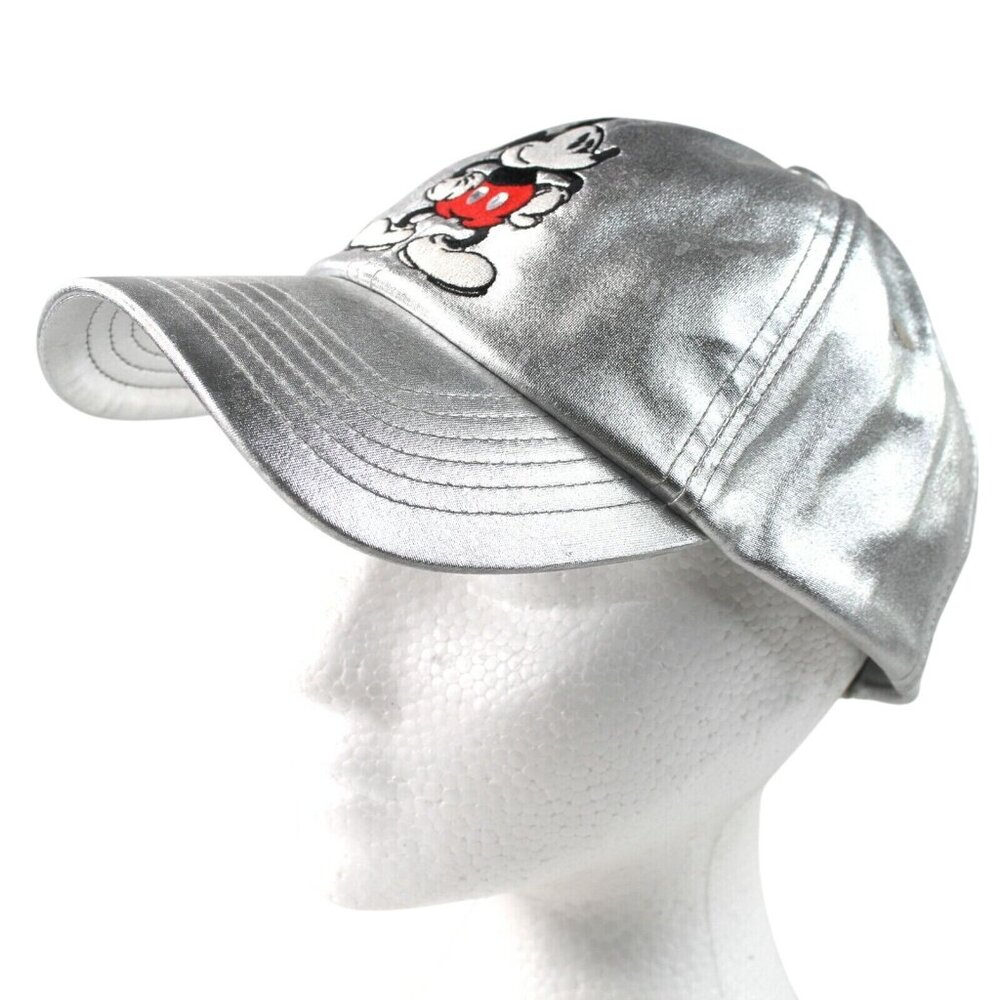 Disney Parks Classic Mickey Mouse Silver Lamé Dads Bill Baseball Hat Adjustable - Picture 2 of 7